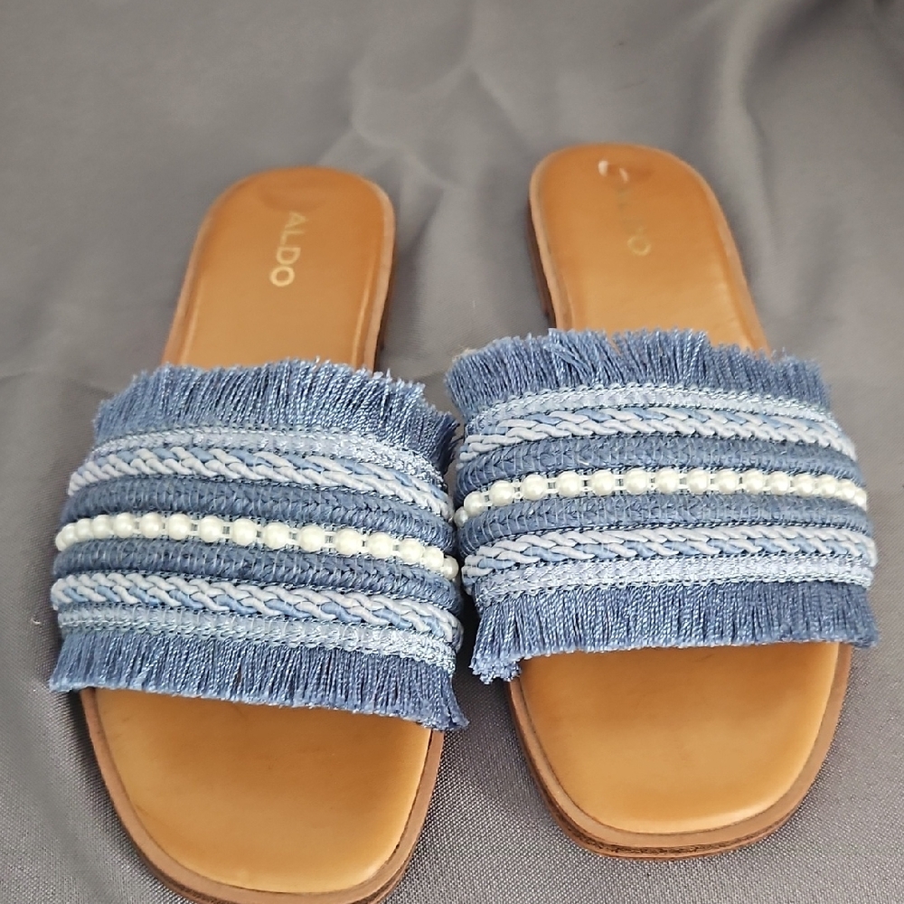 Aldo Denim Blue Fringe Sandals